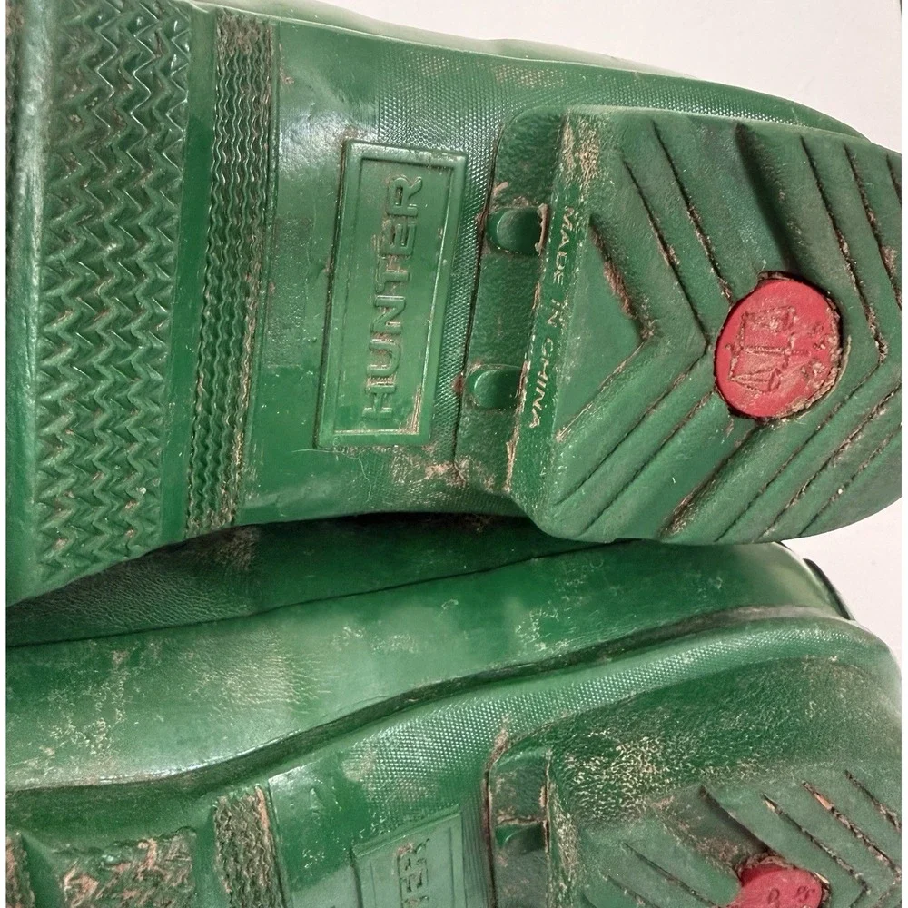 Hunter Womens Original Short Rain Boots 6 Green Adjust Back Waterproof Outdoor